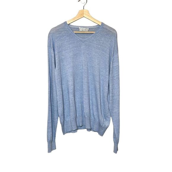 Peter Millar light blue merino wool and linen blend V-neck sweater size L - Picture 1 of 12
